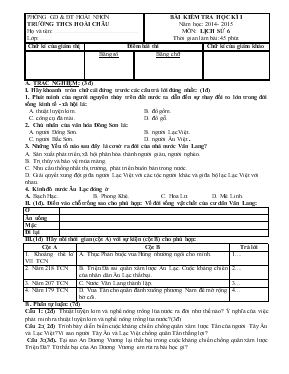 Bài kiểm tra học kì I năm học 2014- 2015 môn Lịch sử 6 thời gian làm bài 45 phút